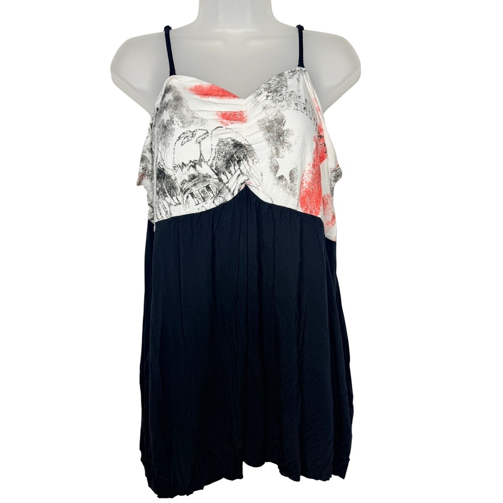 Harley-Davidson Graphic Cami Top XXL Black White Eagle Lace Up Back Biker Y2K